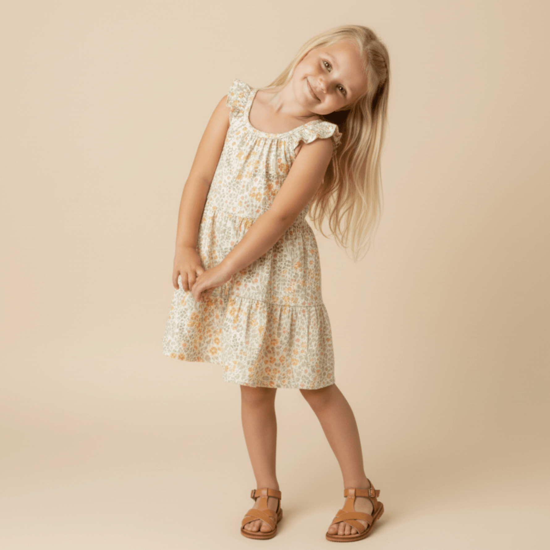 Organic Ruffle Tiered Dress - Bloomfield - Day Dress, One-piece garment, Dress, Pink, Blond | Everetts Place