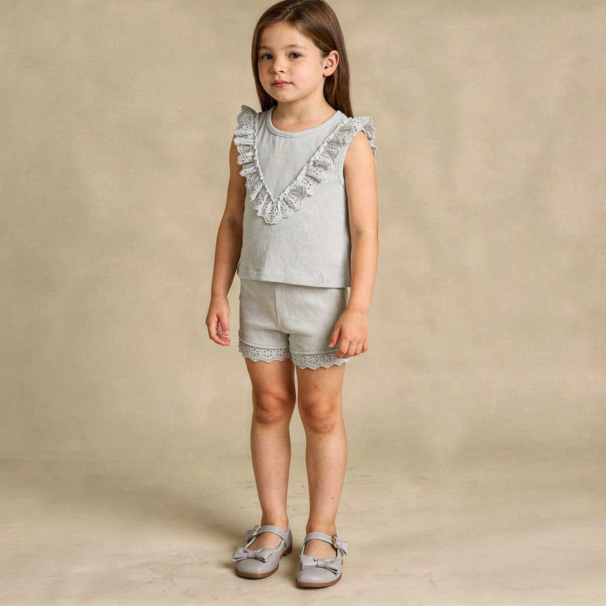 Organic Ruffle Top & Shorts Set - Fog - Textile, Fashion, Baby & Toddler Clothing, Pink, Waist | Everetts Place