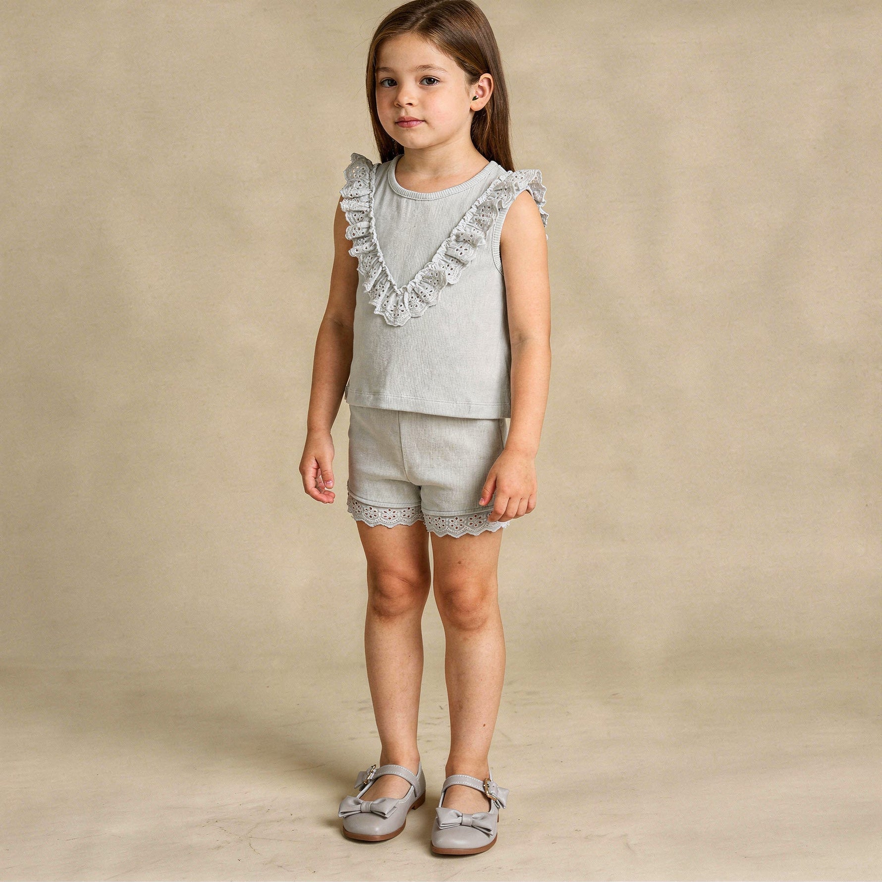 Organic Ruffle Top & Shorts Set - Fog - Textile, Fashion, Baby & Toddler Clothing, Pink, Waist | Everetts Place
