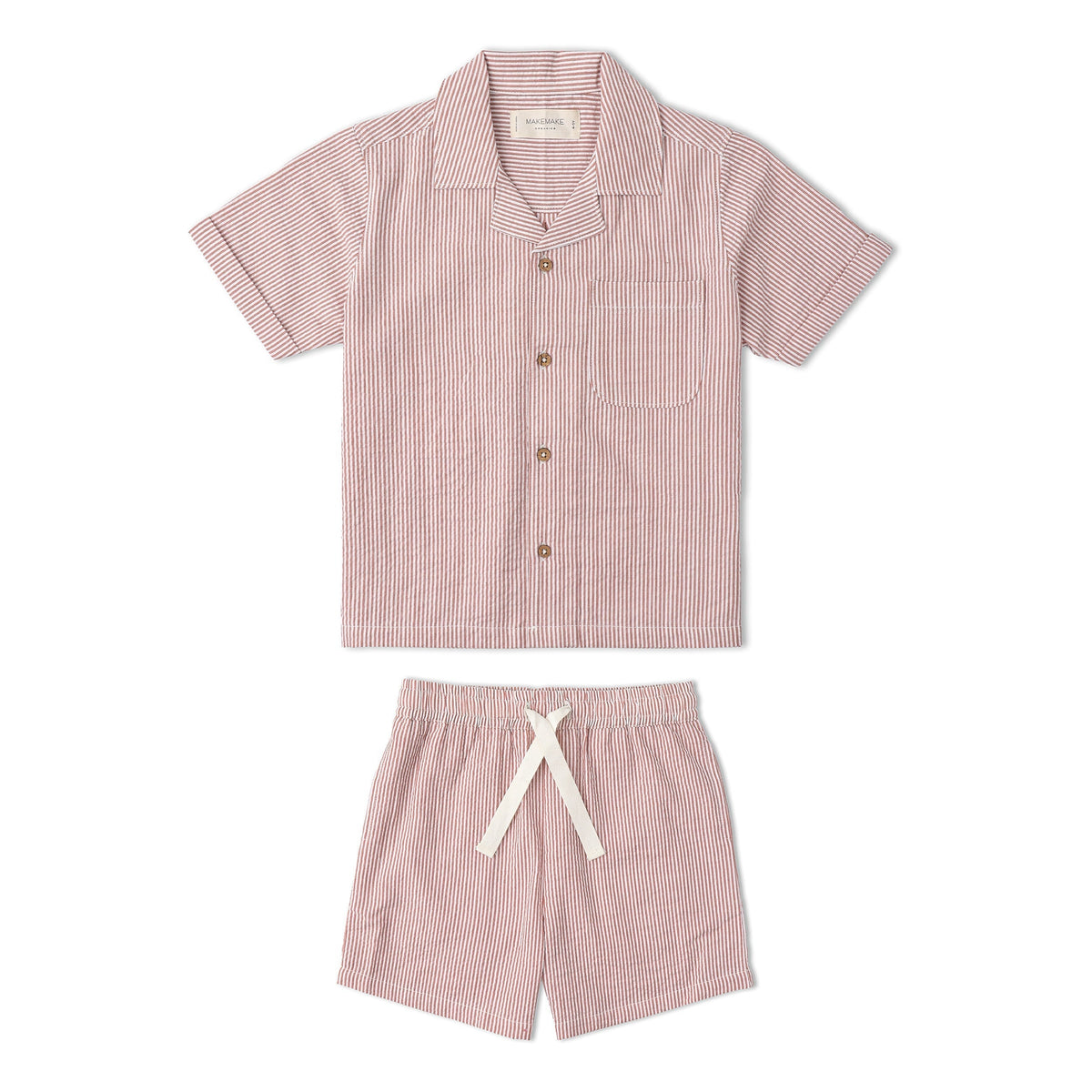 Makemake Organics Makemake Organics Shirt And Shorts Set For Babies Lightweight Coral Stripes Summer Outfit