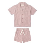 Makemake Organics Makemake Organics Shirt And Shorts Set For Babies Lightweight Coral Stripes Summer Outfit