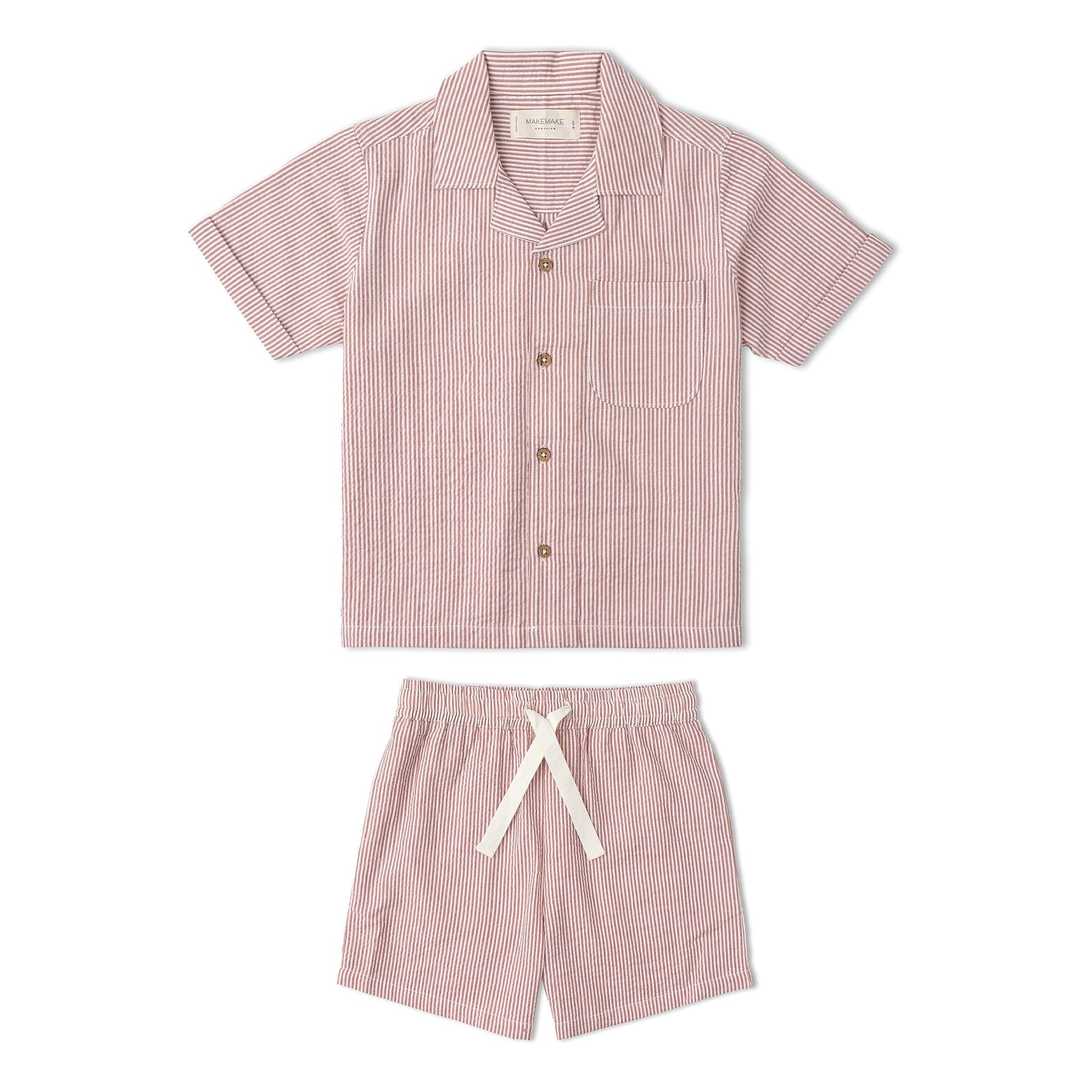 Makemake Organics Makemake Organics Shirt And Shorts Set For Babies Lightweight Coral Stripes Summer Outfit