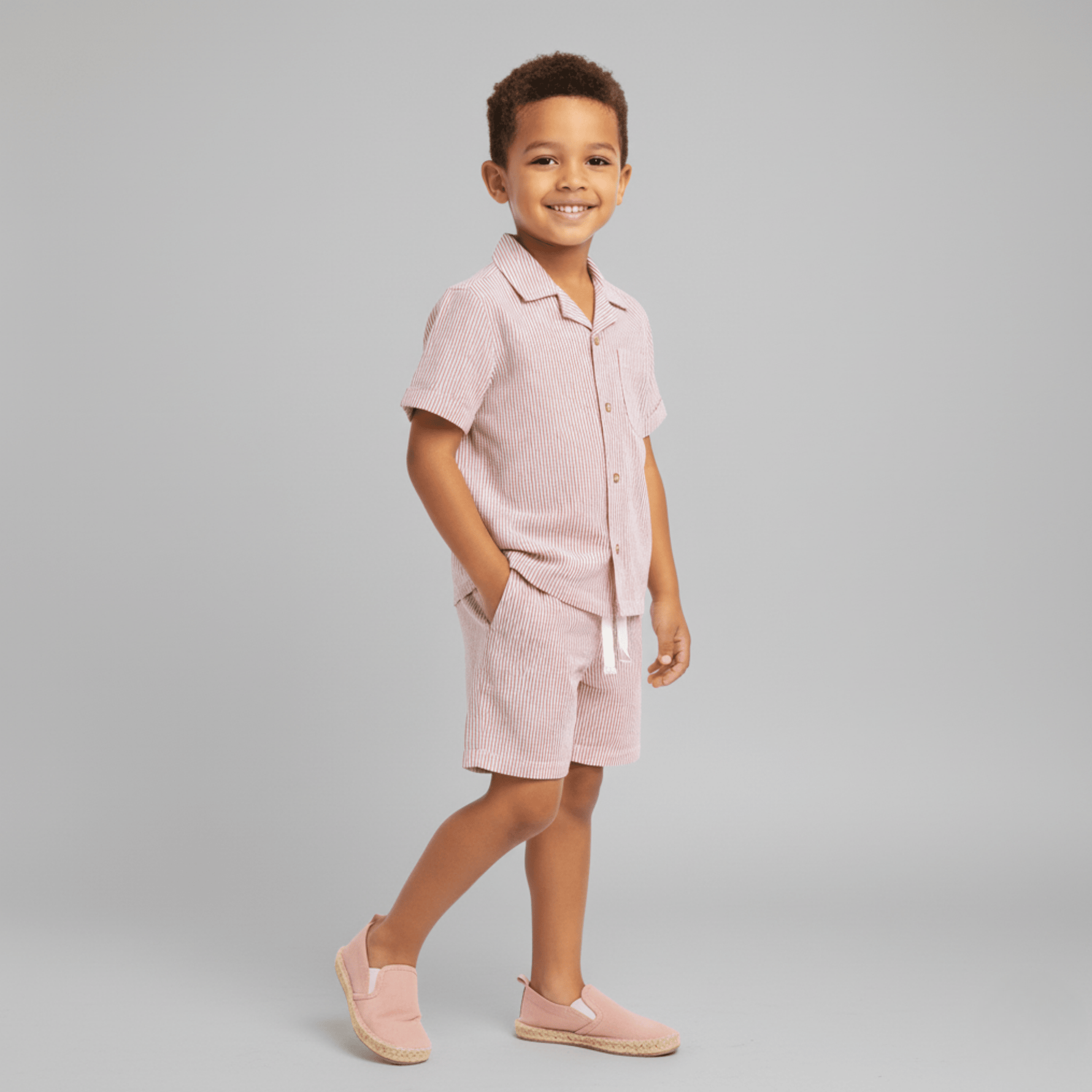 Organic Shirt & Shorts Set - Coral Stripes - Sleeve, Collar, Child, Pink, Baby & Toddler Clothing | Everetts Place