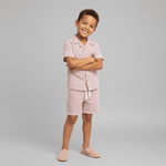 Makemake Organics Makemake Organics Shirt And Shorts Set For Babies Lightweight Coral Stripes Summer Outfit