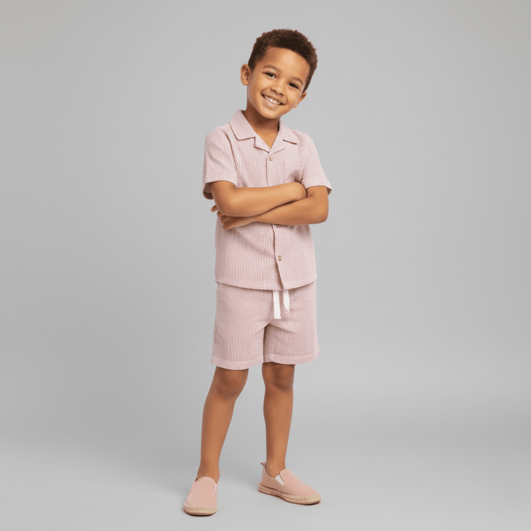 Makemake Organics Makemake Organics Shirt And Shorts Set For Babies Lightweight Coral Stripes Summer Outfit