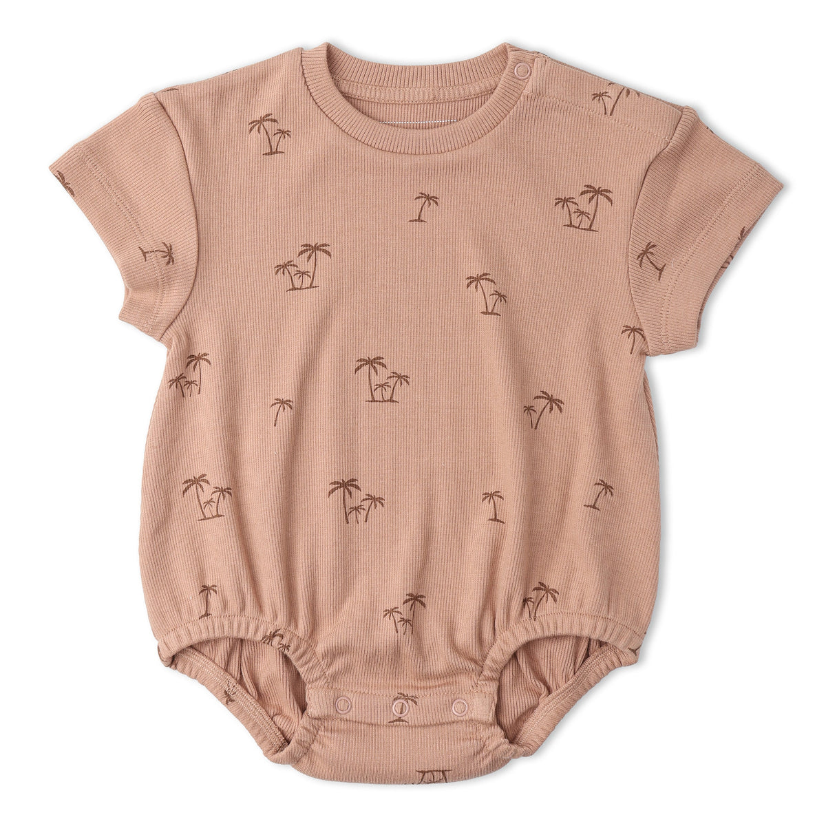 Makemake Organics Makemake Organics Short Sleeve Bubble Romper Island Palm Print Breathable Cotton Blend