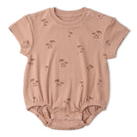 Makemake Organics Makemake Organics Short Sleeve Bubble Romper Island Palm Print Breathable Cotton Blend
