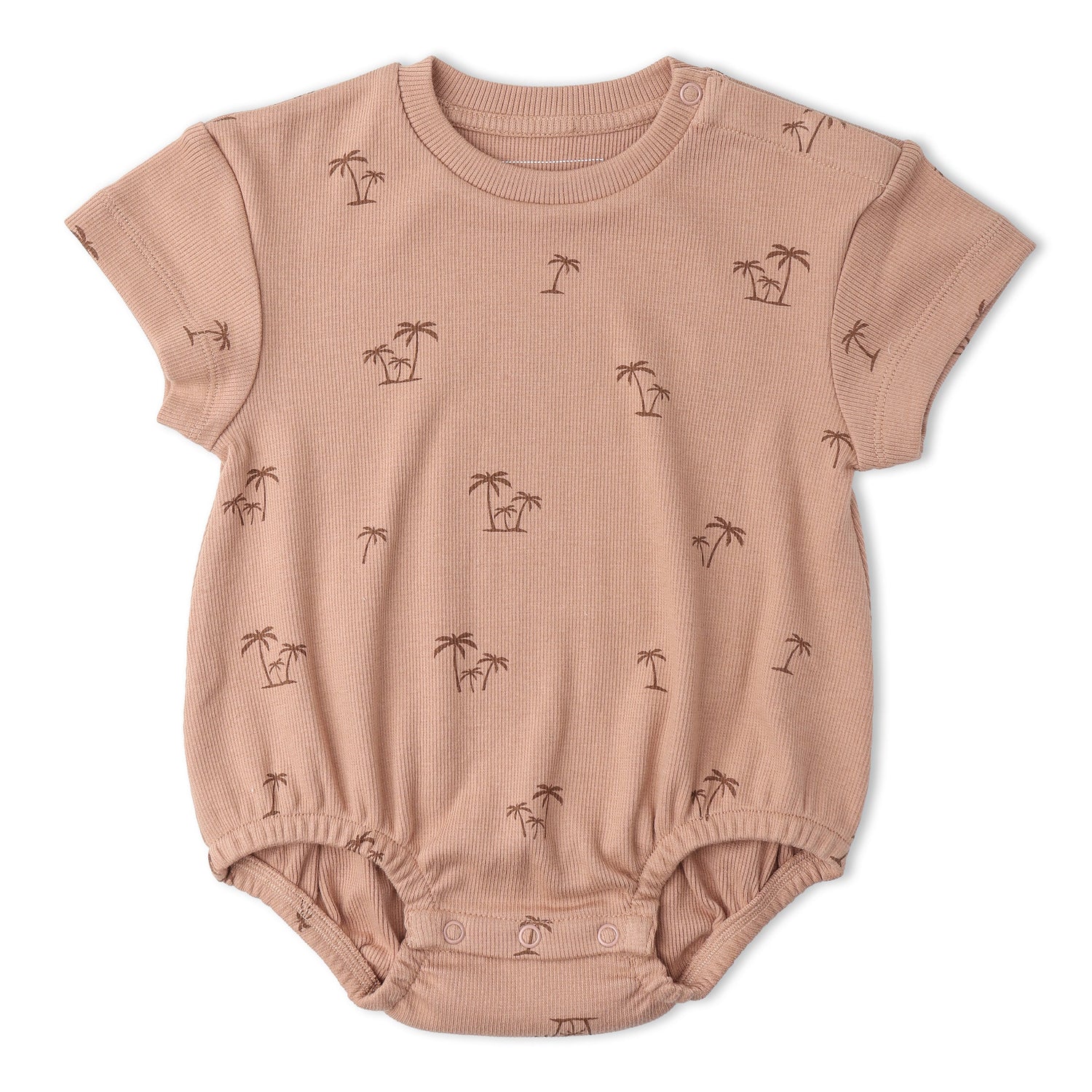 Makemake Organics Makemake Organics Short Sleeve Bubble Romper Island Palm Print Breathable Cotton Blend