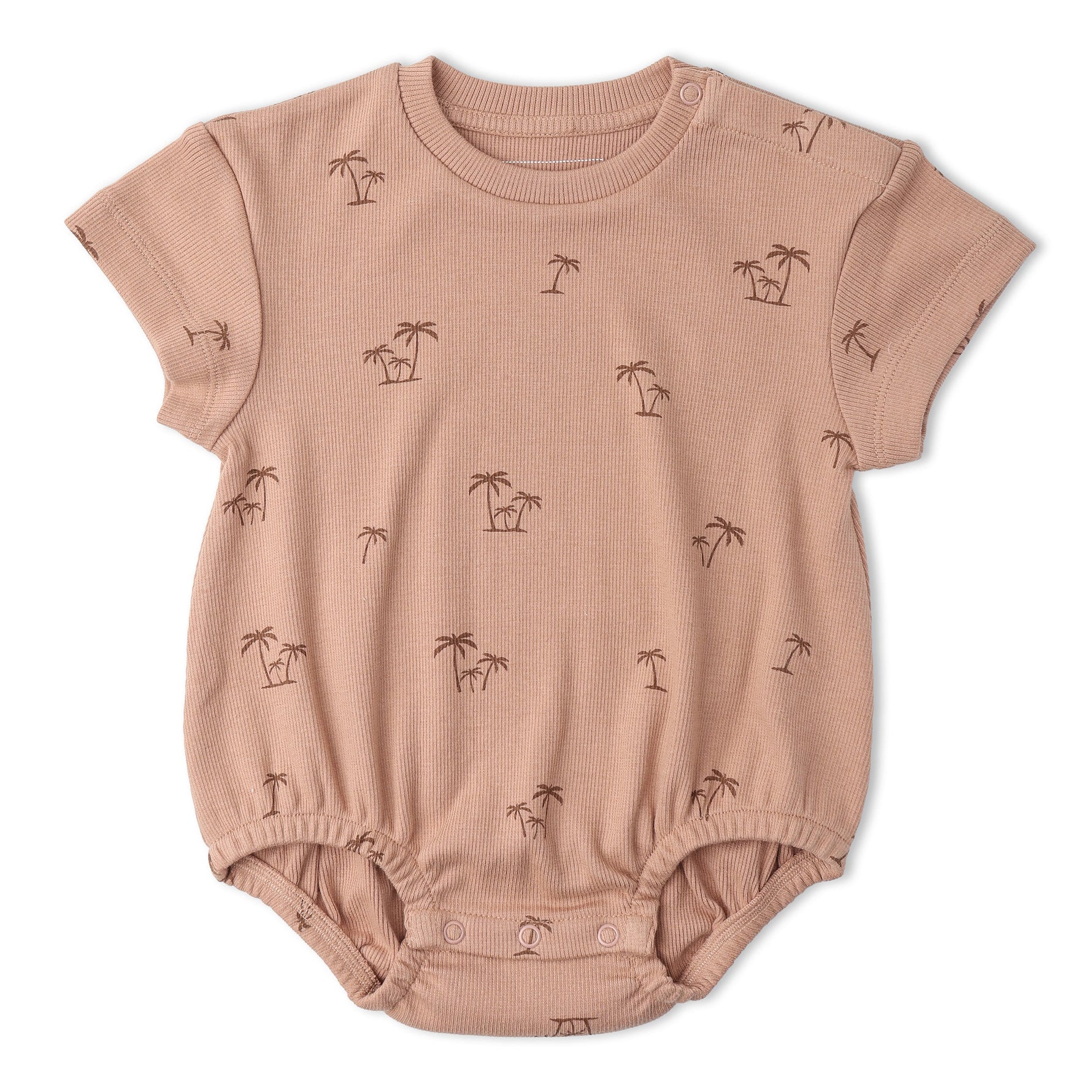 Makemake Organics Makemake Organics Short Sleeve Bubble Romper Island Palm Print Breathable Cotton Blend