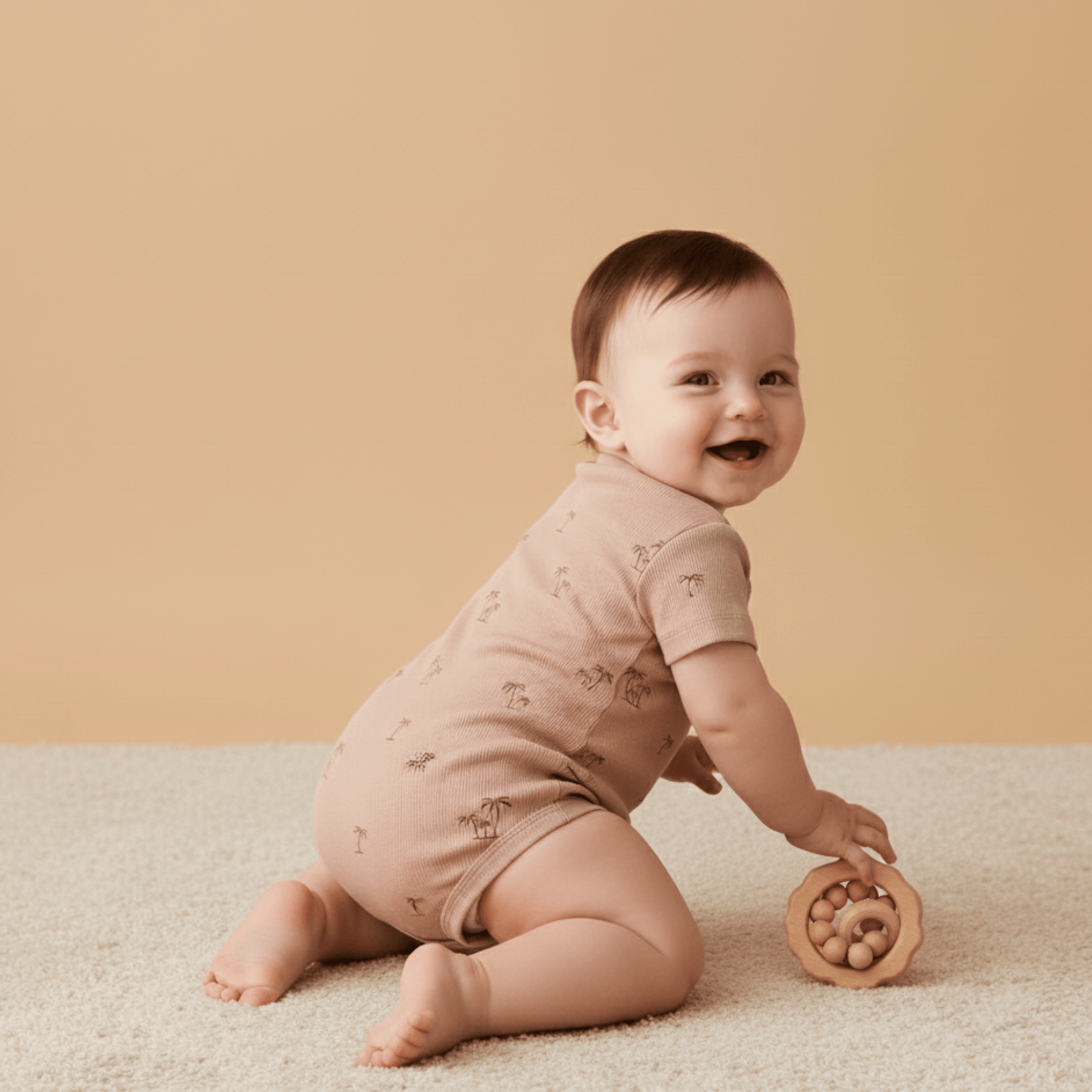 Makemake Organics Makemake Organics Short Sleeve Bubble Romper Island Palm Print Breathable Cotton Blend