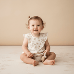 Organic Sleeveless Ruffle Bubble Romper - Blush Floral - Baby & Toddler Clothing, Skin, Child, Pink, Dress | Everetts Place