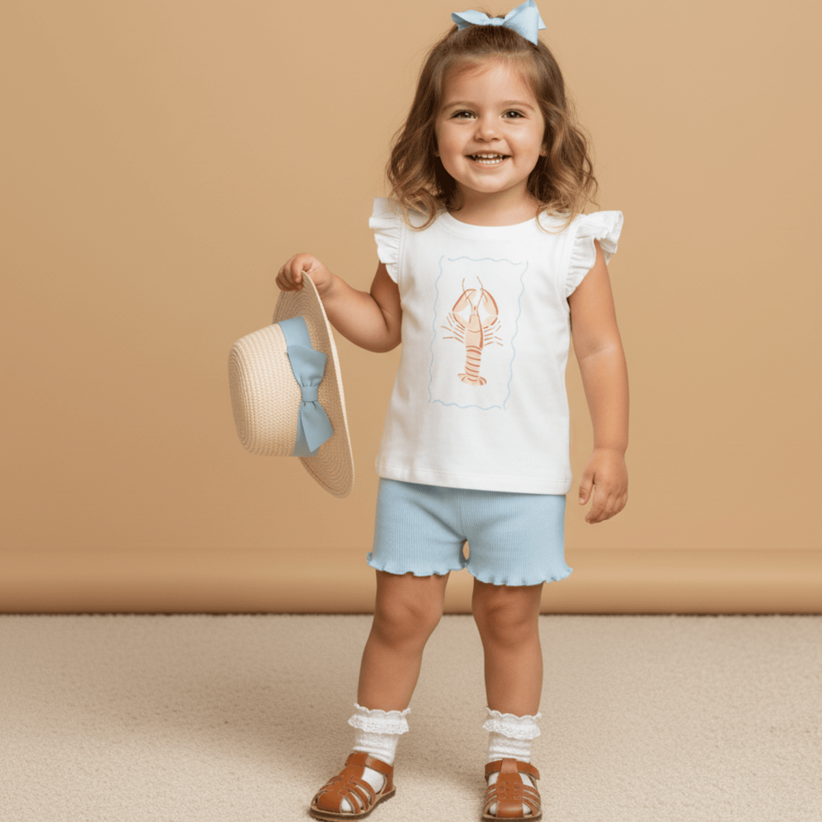 Organic Sleeveless Flutter Top & Shorts Set - Lobster - Sleeve, White, Baby & Toddler Clothing, Pink, Child | Everetts Place