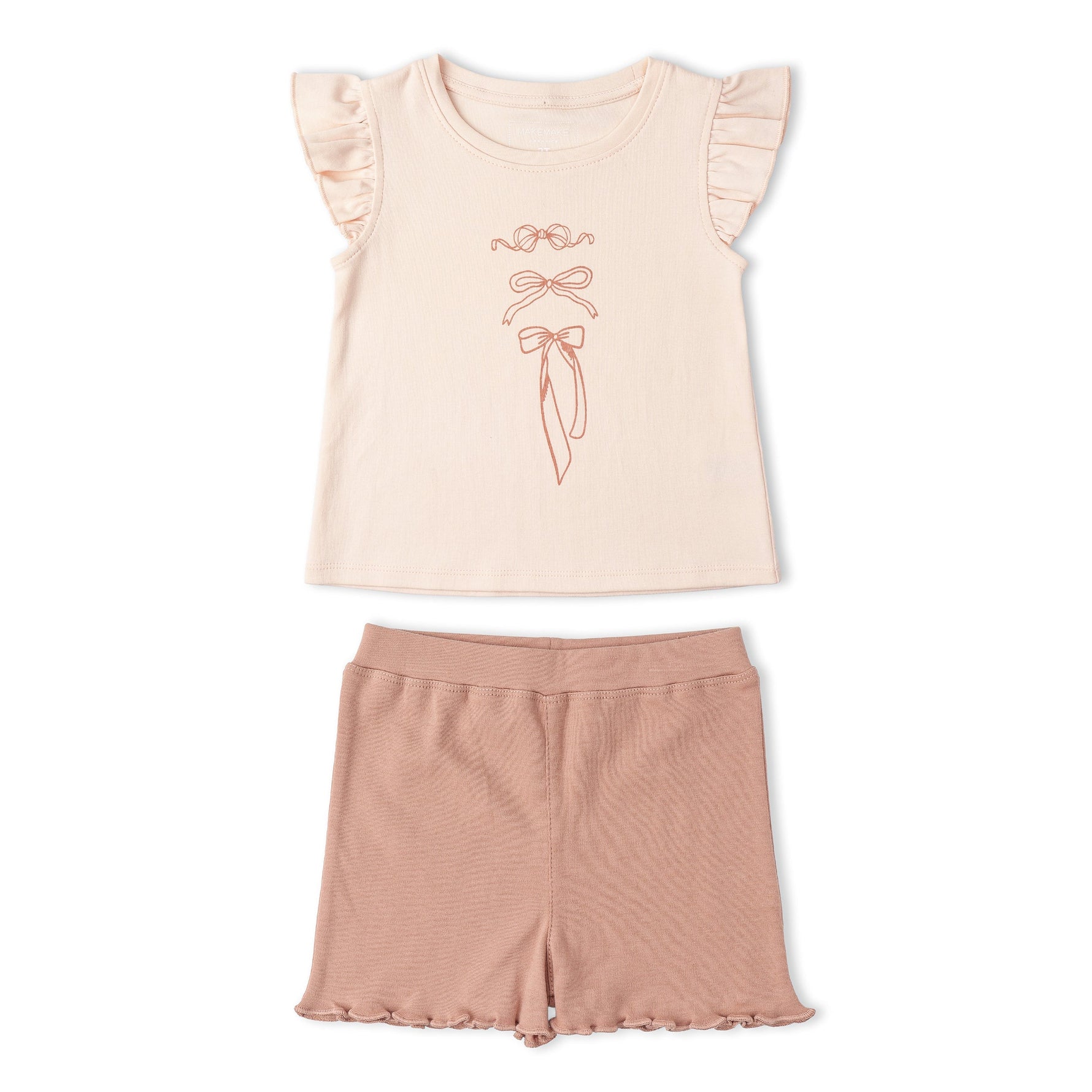 Makemake Organics Makemake Organics Sleeveless Flutter Top And Shorts Set Organic Cotton For Toddlers Bow Print