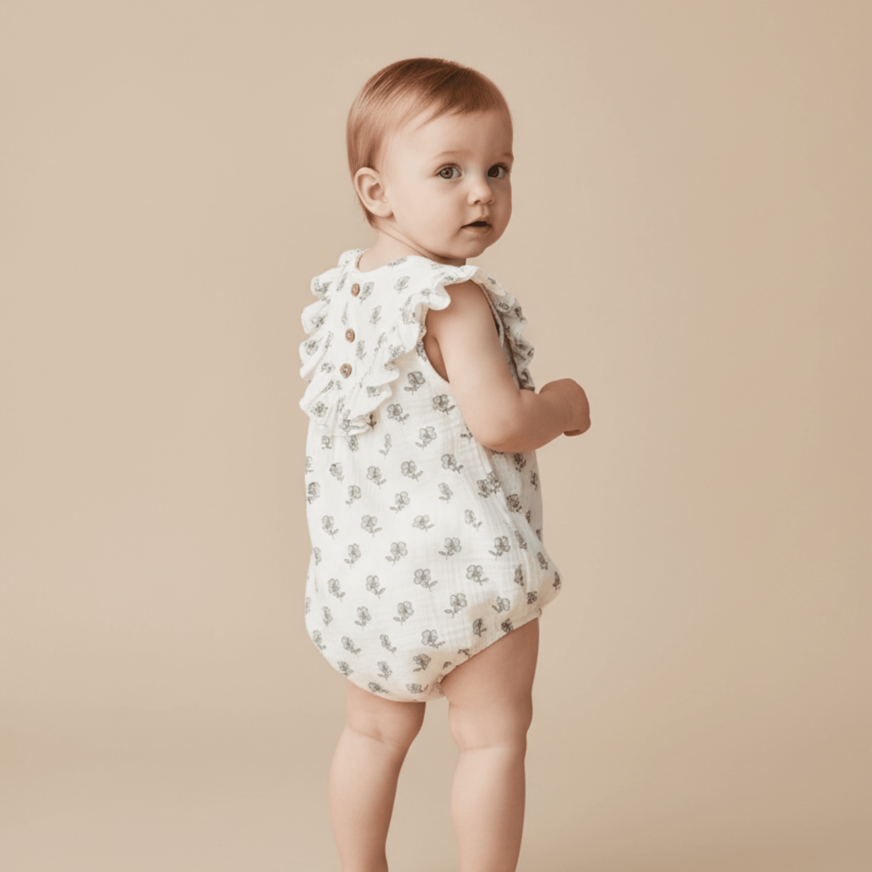 Makemake Organics Makemake Organics Sleeveless Ruffle Bubble Romper With Snap Closures For Babies Soft Breathable Fabric