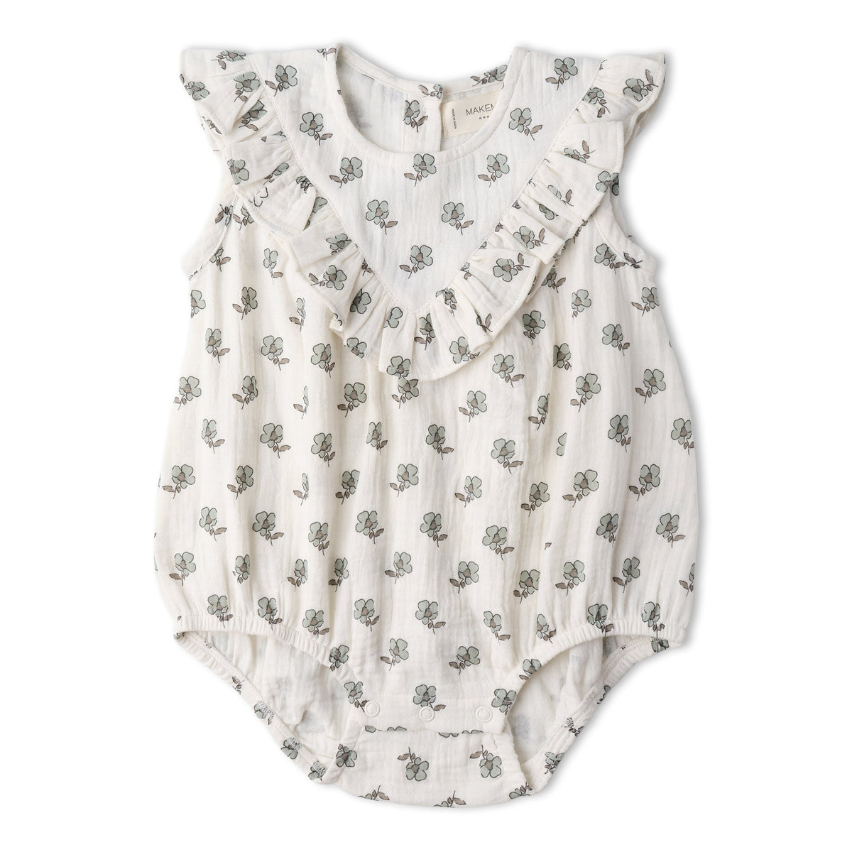 Makemake Organics Makemake Organics Sleeveless Ruffle Bubble Romper With Snap Closures For Babies Soft Breathable Fabric