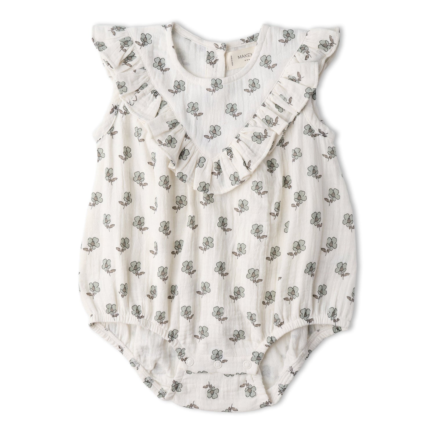 Makemake Organics Makemake Organics Sleeveless Ruffle Bubble Romper With Snap Closures For Babies Soft Breathable Fabric