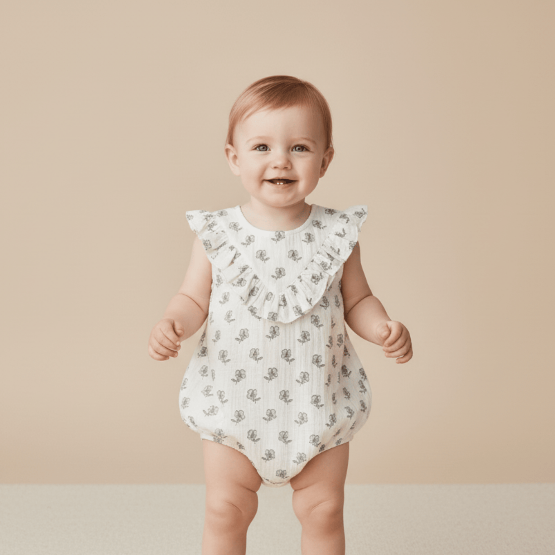 Organic Sleeveless Ruffle Bubble Romper - Poppy - Baby & Toddler Clothing, Sleeve, Collar, Dress, One-piece garment | Everetts Place