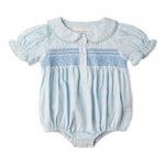 Makemake Organics Makemake Organics Smocked Button Romper With Wooden Buttons Airy Dobby Cotton For Babies