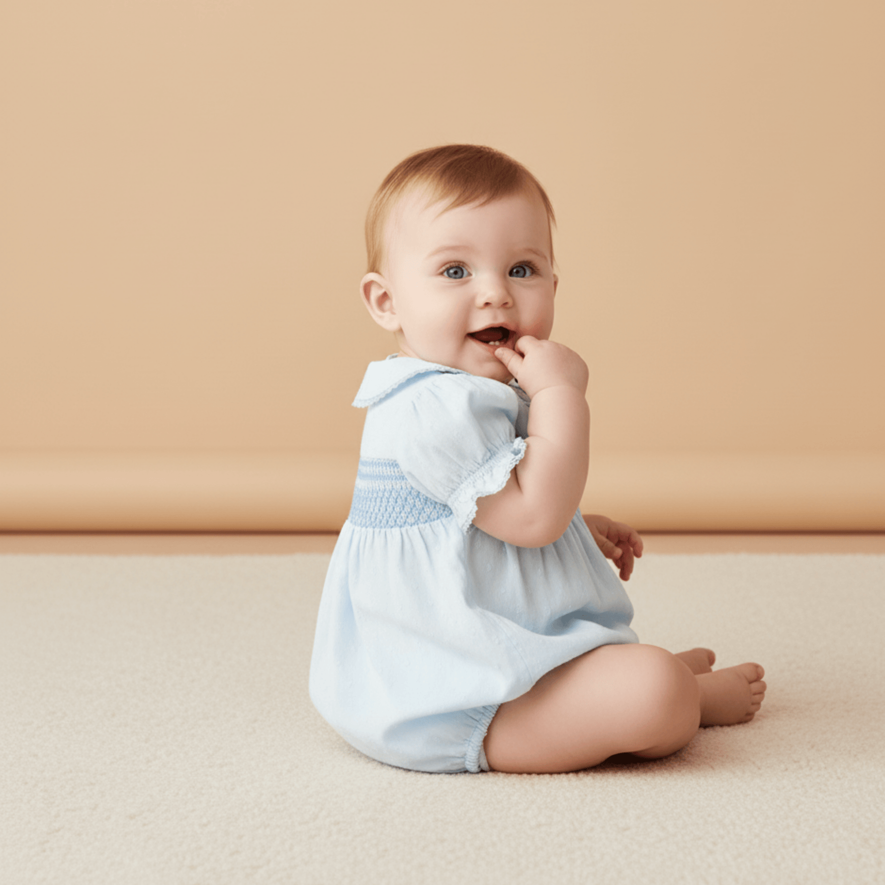 Makemake Organics Makemake Organics Smocked Button Romper With Wooden Buttons Airy Dobby Cotton For Babies