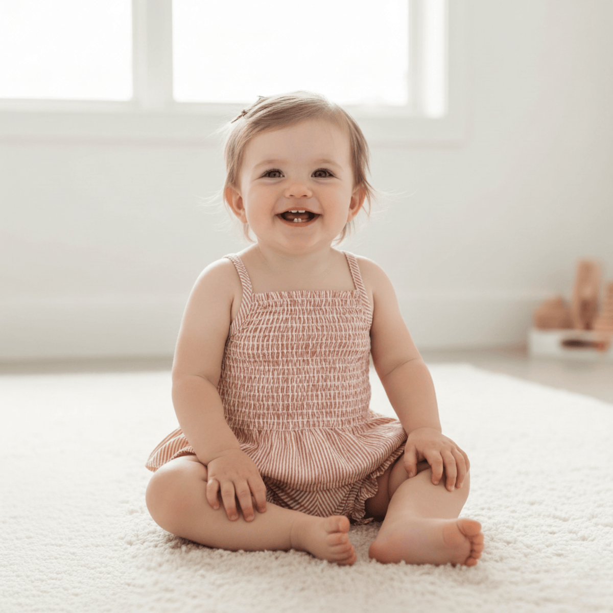 Makemake Organics Makemake Organics Smocked Top And Bloomer Set In Airy Organic Seersucker For Babies