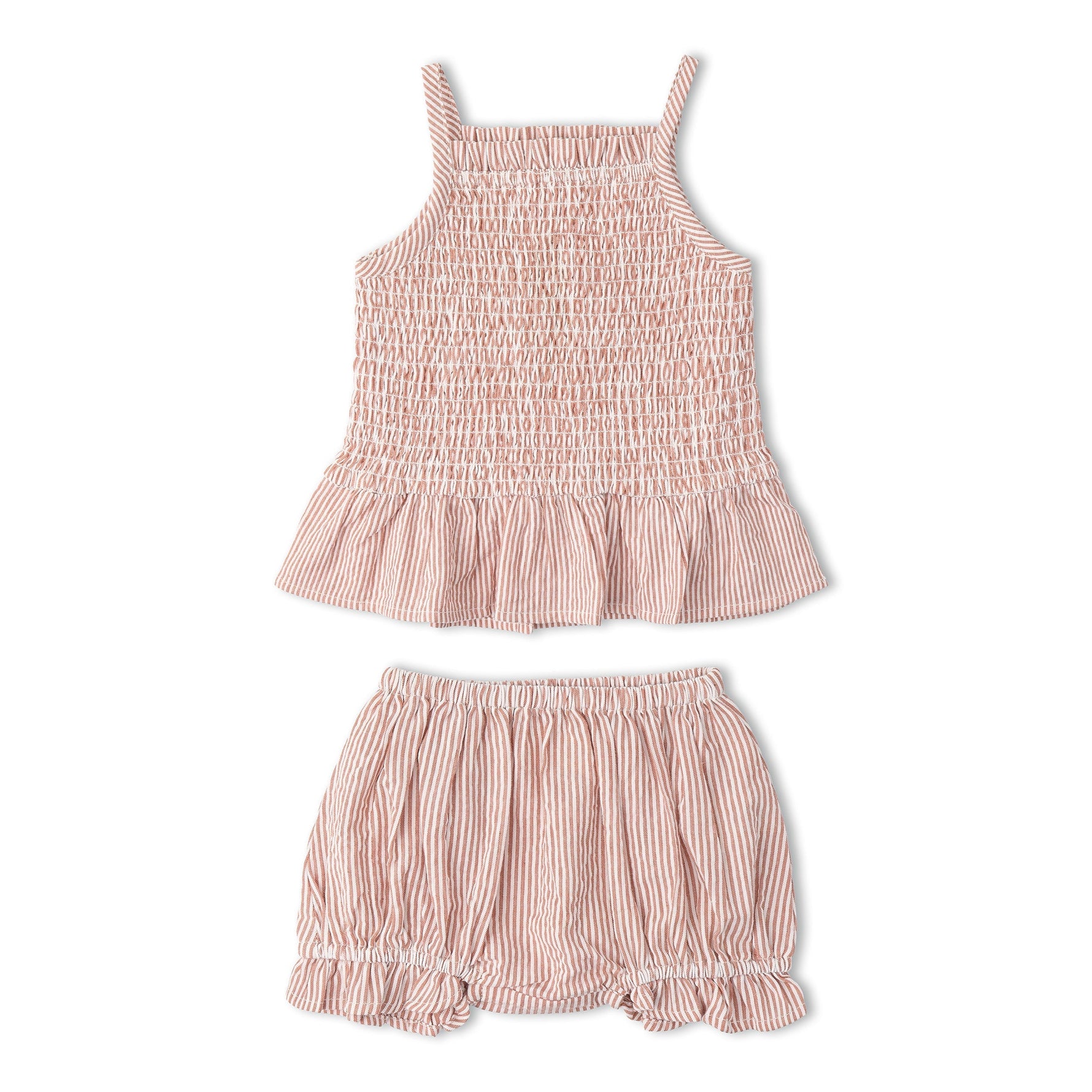 Makemake Organics Makemake Organics Smocked Top And Bloomer Set In Airy Organic Seersucker For Babies