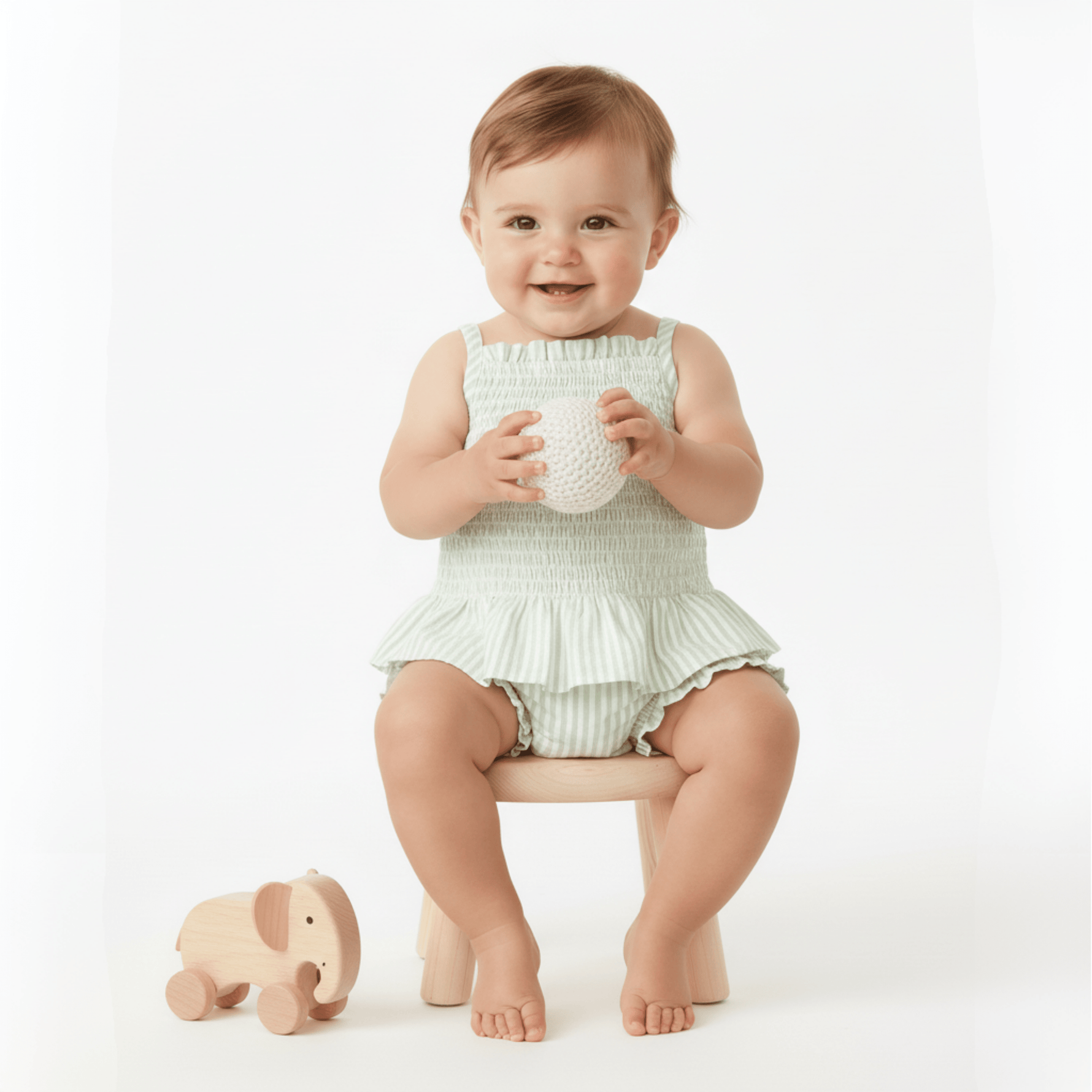 Makemake Organics Makemake Organics Smocked Top And Bloomer Set In Airy Seersucker For Babies Lightweight Two Piece Outfit
