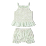 Makemake Organics Makemake Organics Smocked Top And Bloomer Set In Airy Seersucker For Babies Lightweight Two Piece Outfit