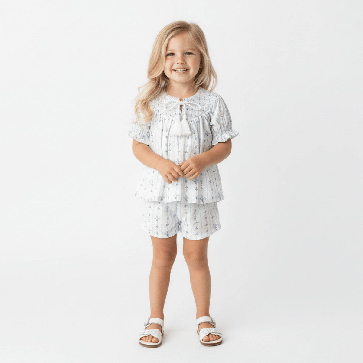 Organic Smocked Top & Shorts Set - Blue Vines - White, Fashion, Dress, Baby & Toddler Clothing, Child | Everetts Place