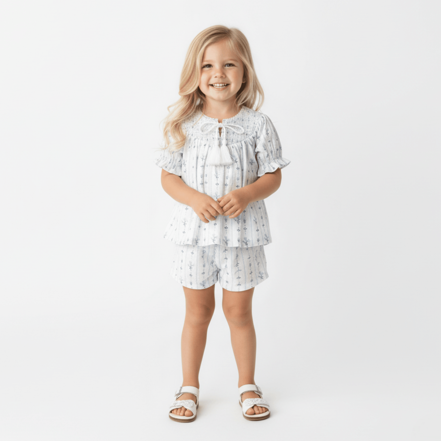 Organic Smocked Top & Shorts Set - Blue Vines - White, Fashion, Dress, Baby & Toddler Clothing, Child | Everetts Place