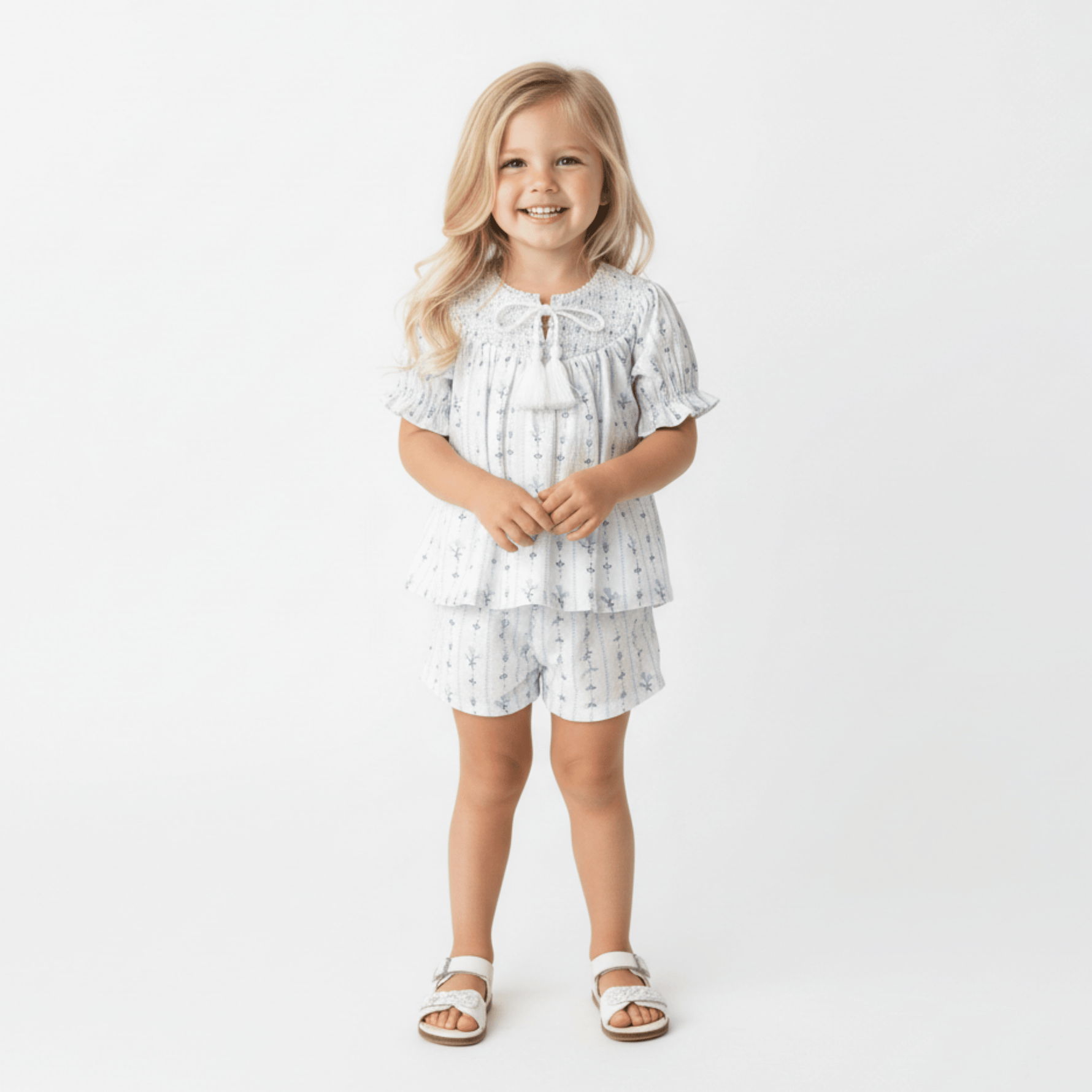 Organic Smocked Top & Shorts Set - Blue Vines - White, Fashion, Dress, Baby & Toddler Clothing, Child | Everetts Place