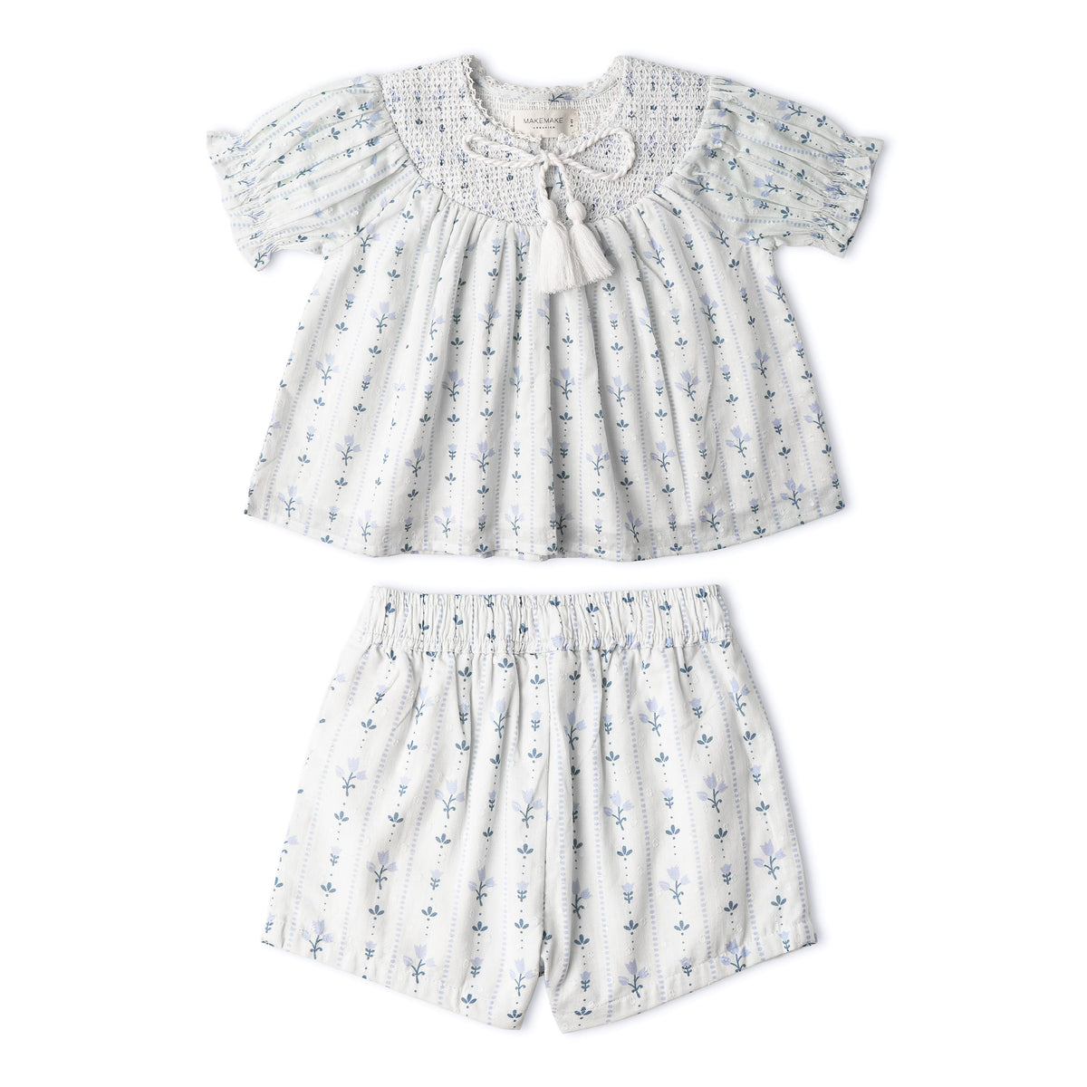 Makemake Organics Makemake Organics Smocked Top And Shorts Set Organic Cotton Dobby Weave For Toddlers