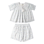 Makemake Organics Makemake Organics Smocked Top And Shorts Set Organic Cotton Dobby Weave For Toddlers