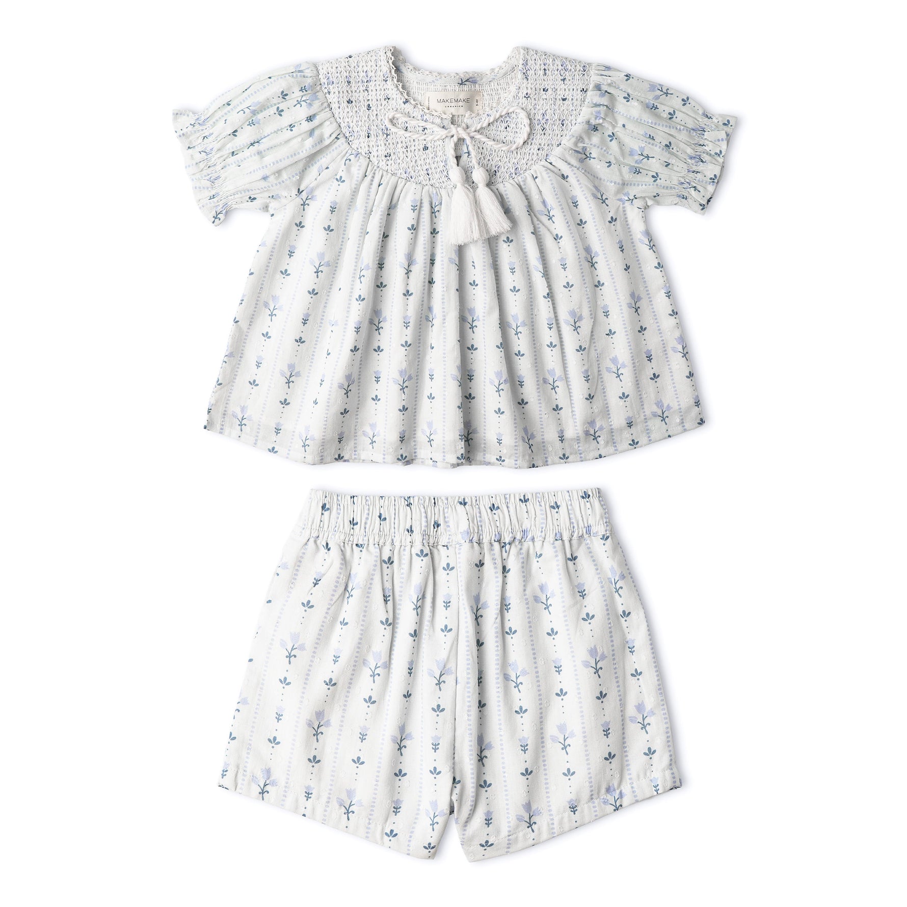 Makemake Organics Makemake Organics Smocked Top And Shorts Set Organic Cotton Dobby Weave For Toddlers