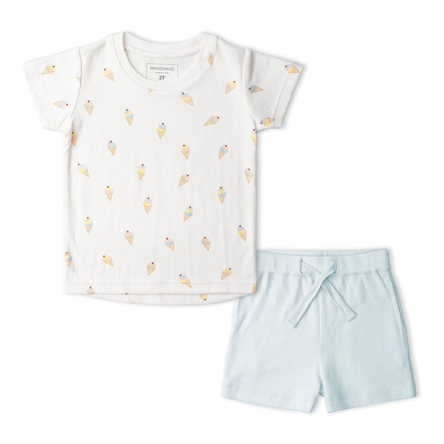 Makemake Organics Makemake Organics Tee And Shorts Set Ice Cream Print For Babies And Toddlers Soft Breathable Interlock Fabric