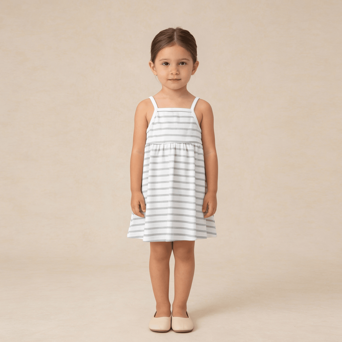 Organic Tie-Back Strap Dress - Fog Stripes - Day Dress, One-piece garment, Dress, Person, Shoe | Everetts Place