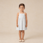 Organic Tie-Back Strap Dress - Fog Stripes - Day Dress, One-piece garment, Dress, Person, Shoe | Everetts Place
