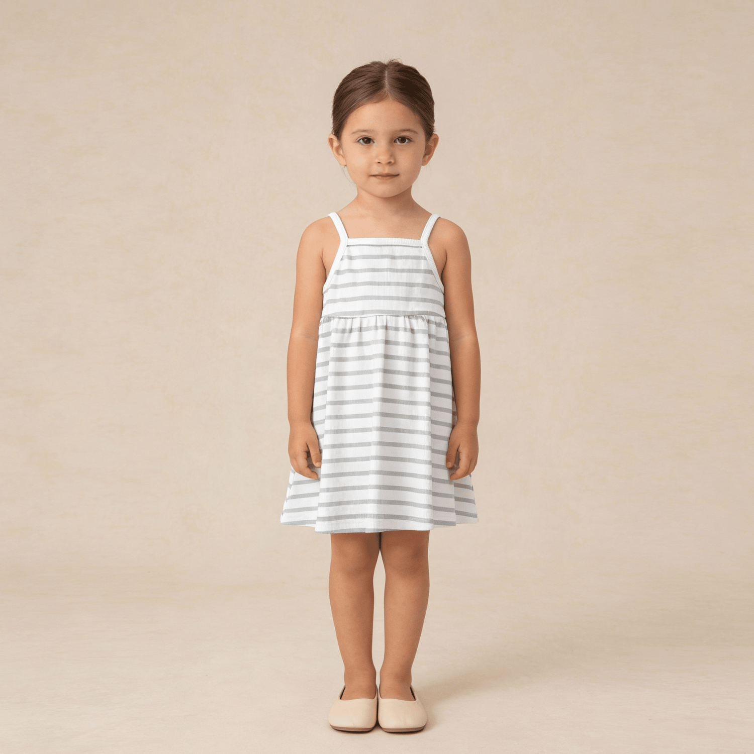 Organic Tie-Back Strap Dress - Fog Stripes - Day Dress, One-piece garment, Dress, Person, Shoe | Everetts Place
