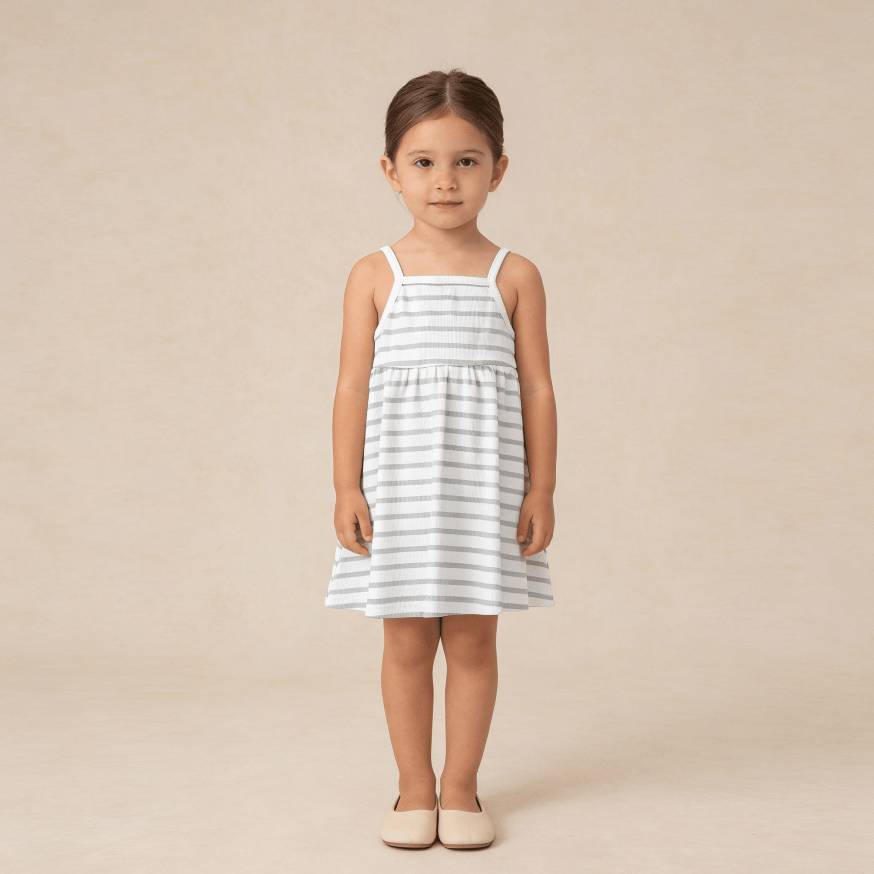 Organic Tie-Back Strap Dress - Fog Stripes - Day Dress, One-piece garment, Dress, Person, Shoe | Everetts Place