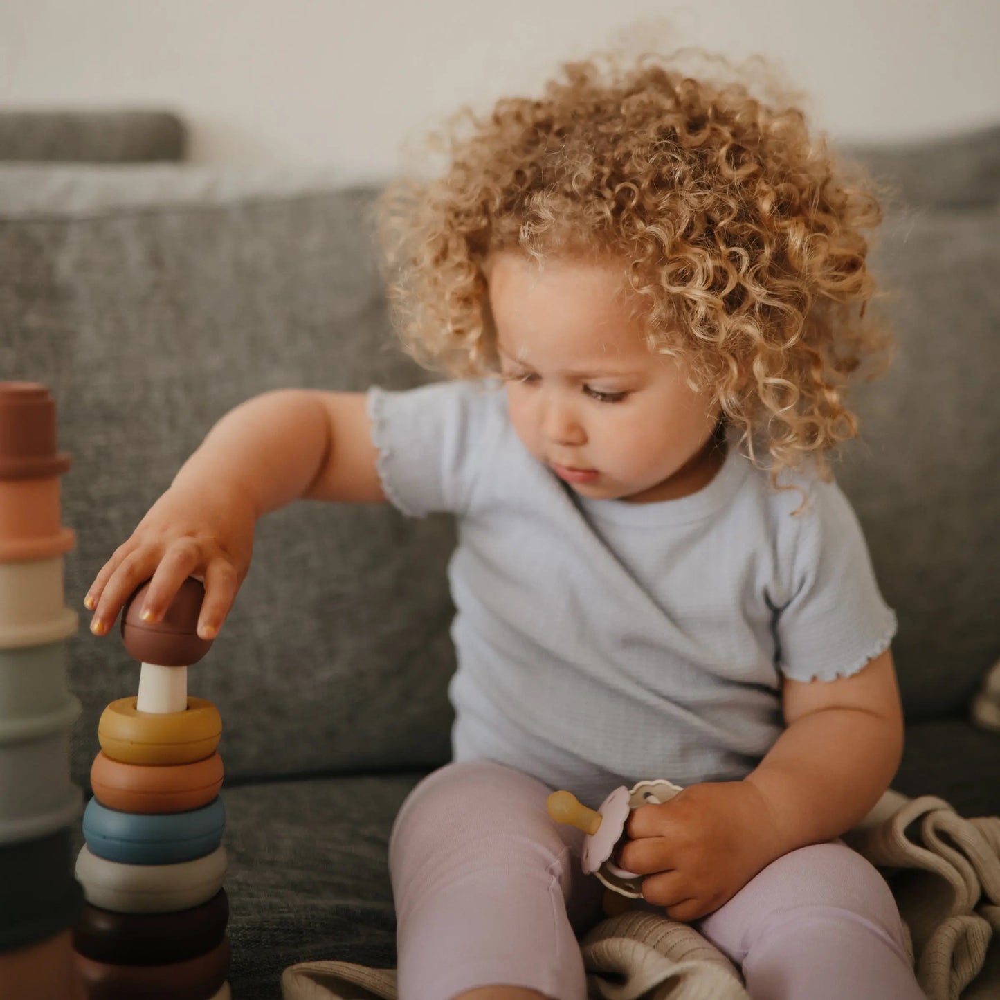 Stacking Rings Toy for Babies - Non-Toxic BPA Free Plastic Developmental Playset Mushie