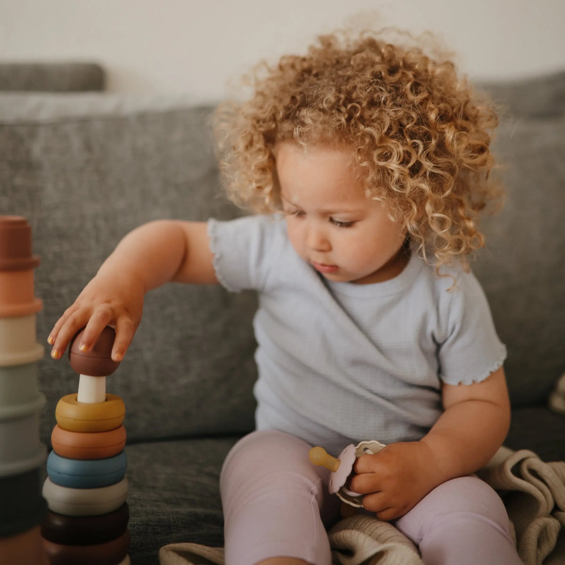 Stacking Rings Toy for Babies - Non-Toxic BPA Free Plastic Developmental Playset Mushie
