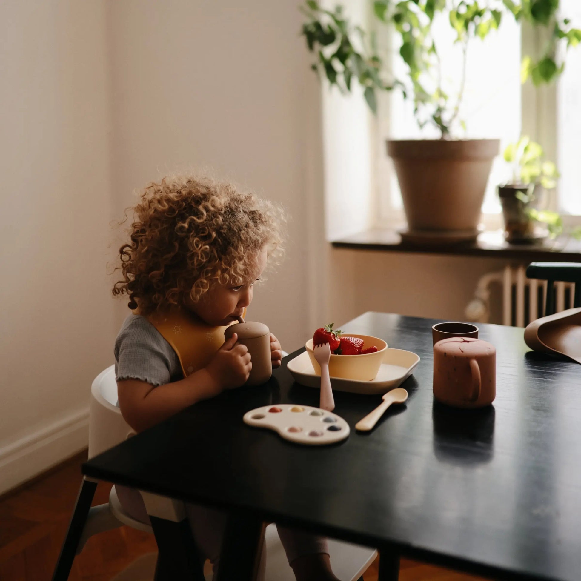 Square Dinnerware Plates for Babies BPA-Free Plastic Microwave and Dishwasher Safe Made in Denmark Mushie