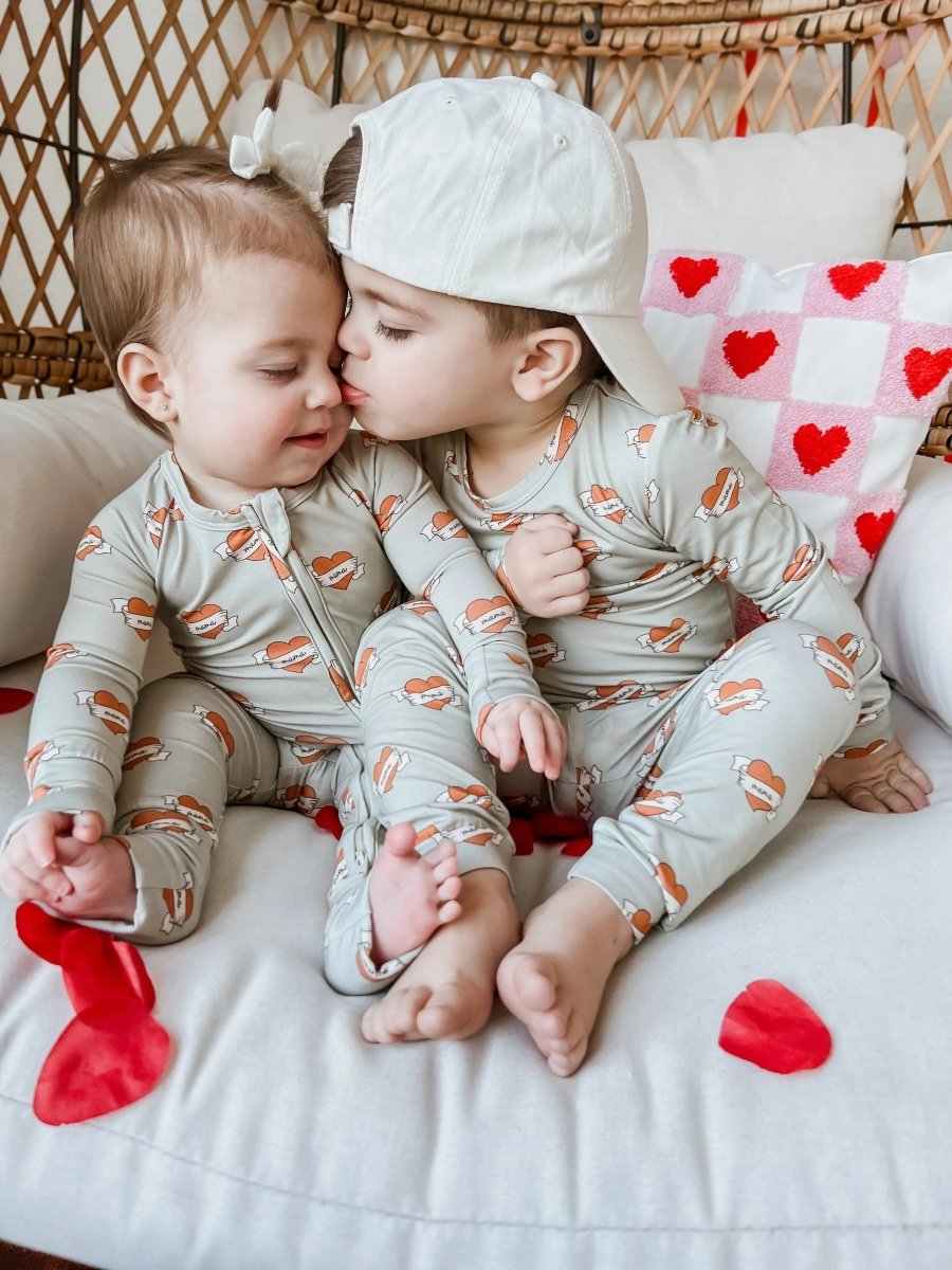 Little Joy Co. Mama Tattoo Hearts 2 Piece Bamboo Pajamas Set For Women - Everetts Place Boutique - 