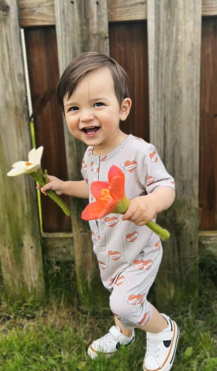 Little Joy Co. Mama Tattoo Hearts Bamboo Henley Romper for Babies - Everetts Place Boutique - 