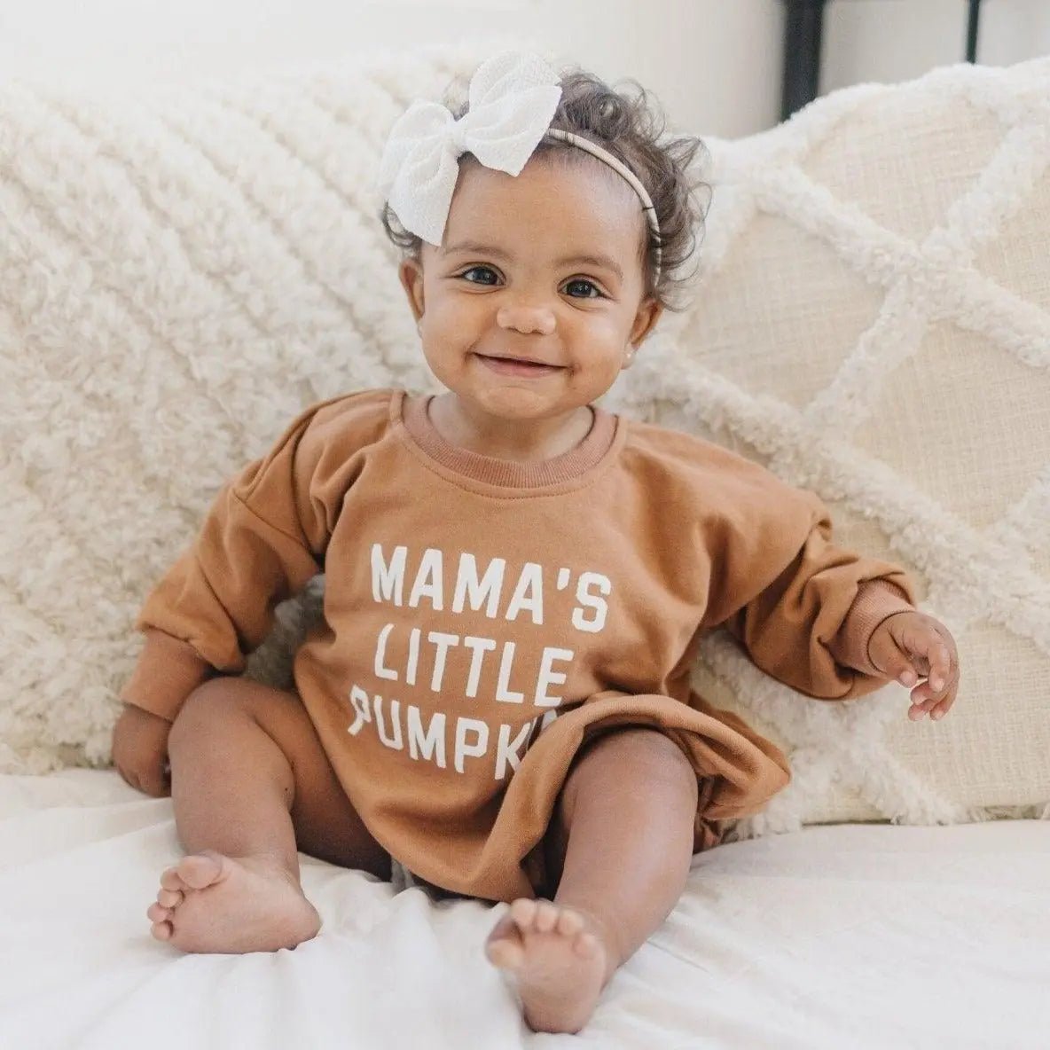 Little Joy Co. Mama's Pumpkin Sweatshirt Romper Snaps Easy Diaper Change - Everetts Place Boutique - 