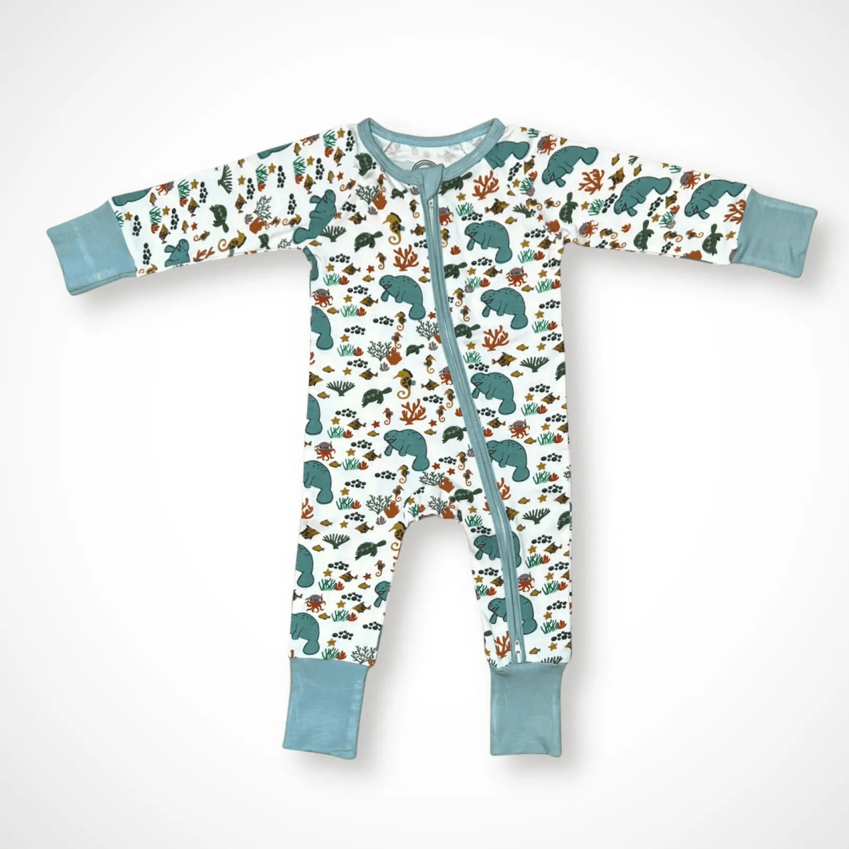 Kolorful Manatee Pajamas with Two Way Zipper and Fold Over Hands and Feet - Everetts Place Boutique - 