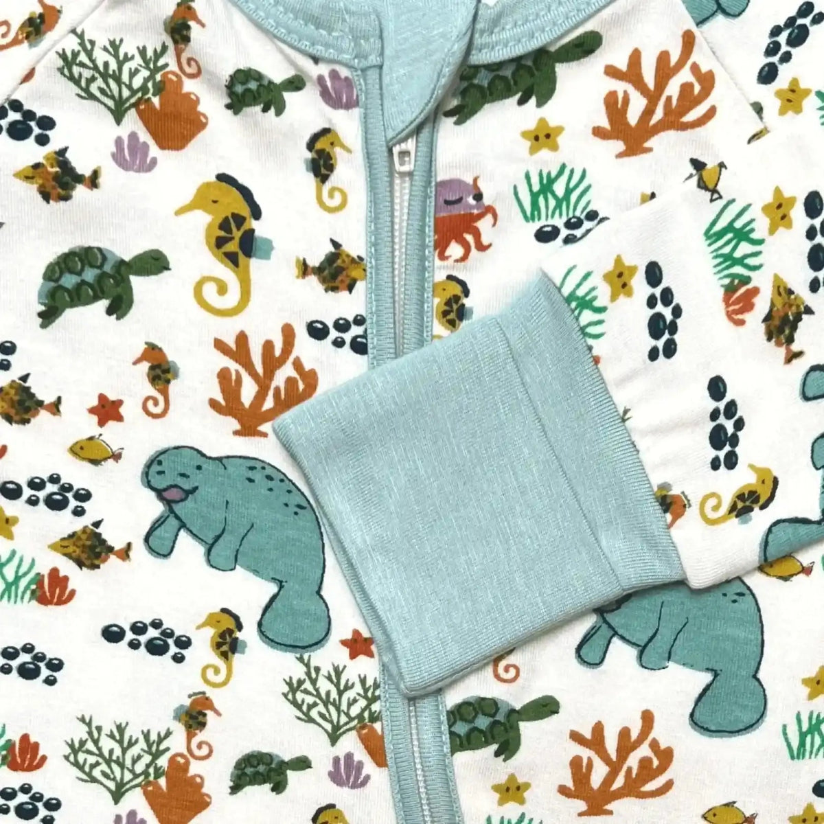 Kolorful Manatee Pajamas with Two Way Zipper and Fold Over Hands and Feet - Everetts Place Boutique - 