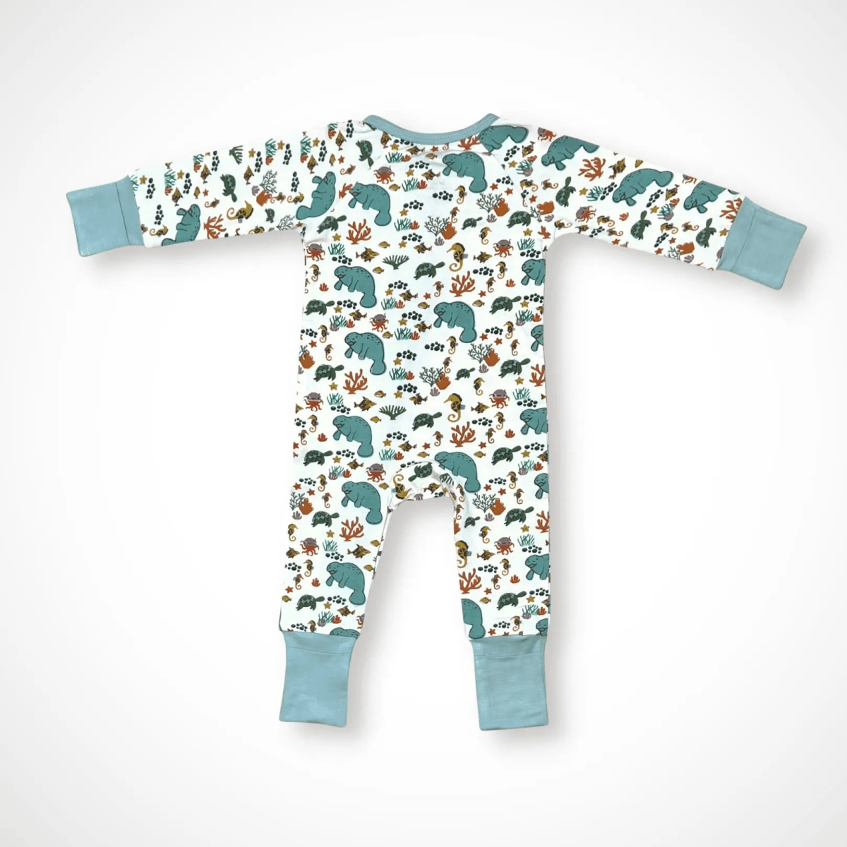 Kolorful Manatee Pajamas with Two Way Zipper and Fold Over Hands and Feet - Everetts Place Boutique - 