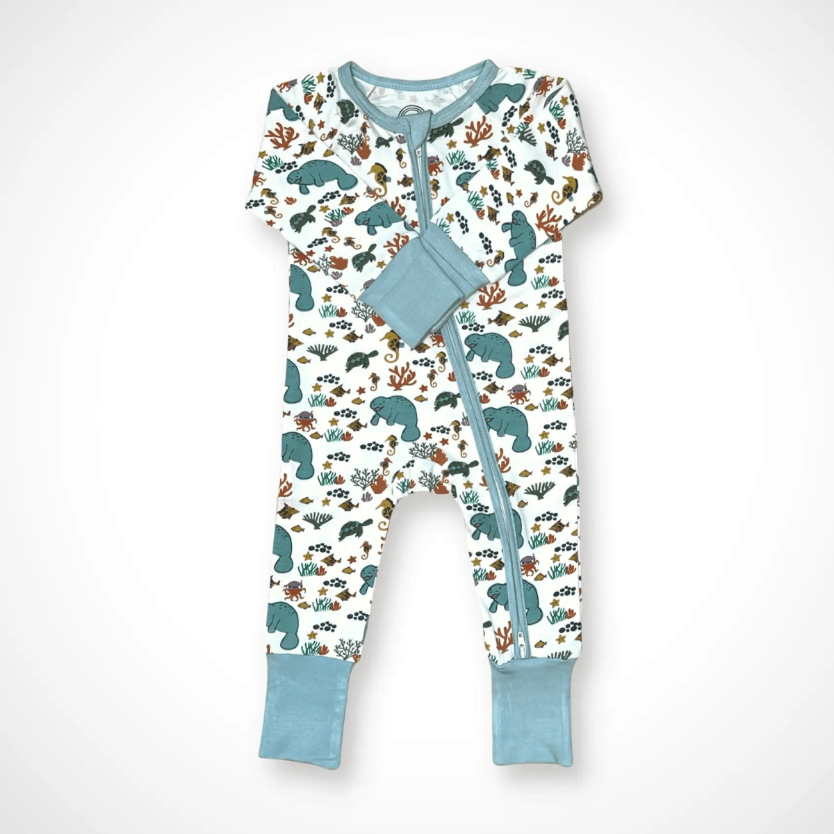 Kolorful Manatee Pajamas with Two Way Zipper and Fold Over Hands and Feet - Everetts Place Boutique - 
