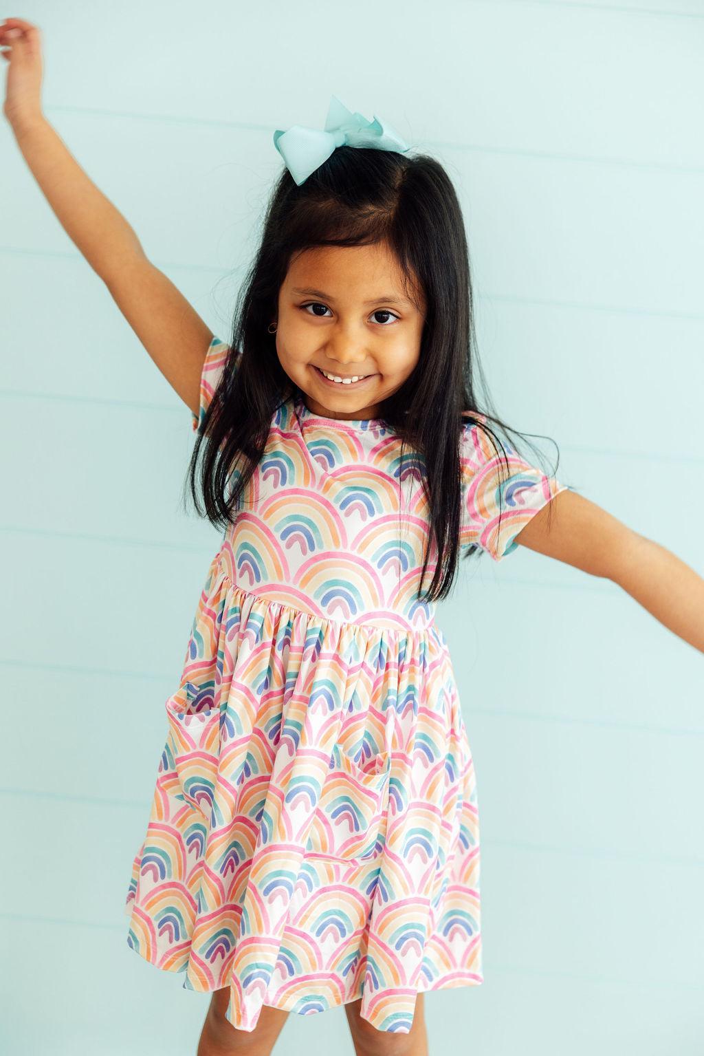 Watercolor Rainbows S/S Pocket Twirl Dress by Mila & Rose ® (view 2 of 7)