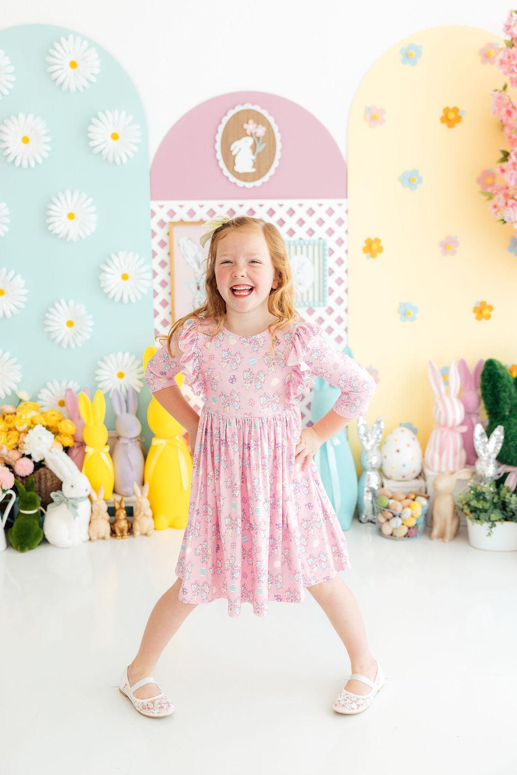 Little Bow Peeps 3/4 Sleeve Ruffle Twirl Dress by Mila & Rose ®